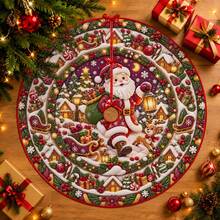 1pc Santa Claus Snowy Night Pattern Christmas Tree Skirt, Elegant Color Holiday Decoration, 5 Sizes, Unisex Holiday Gift, Suitable For Home And Party Christmas Decor - Santa's Snowy Night - View 1