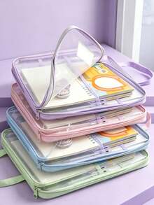 A4 Student Teacher Book Storage Bag, Large Capacity Stationery Organizer, Folder, School Office Supplies, Pencil Case, Document Organizer, Transparent File Bag, College Dorm/Classroom Essential, Desk Storage - Multicolor - View 1