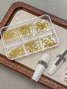 6pcs 3D Punk Square Pyramid Metal Nail Studs, Gold/Silver/Gun Black Alloy Square Rivet Nail Art Decorations, Gothic Rock Style DIY Salon Nail Decor Accessories - Multicolor - View 9