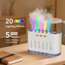 7-Color Voice-Activated Humidifier With 5 Mist Outlets + 700ML Large Water Tank, 20-Color Light, 6-Hour Timer, Essential Oil Compatible, Christmas Gift, Birthday Gift, Practical And Beautiful Gift For Friends And Family - Colorful Lights - View 3