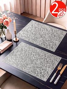 2-12pcs Gold Line Placemats, PVC Material Minimalist Style Foil Stamped Vase Mat, Washable, Easy To Clean, Wipeable, Non-Slip, Heat Resistant, Table Mat, Suitable For Room Decor, Home Table Decor, Home Decoration, Ideal For Holidays, Parties, Birthdays, Weddings And Dinners - Multicolor - View 15