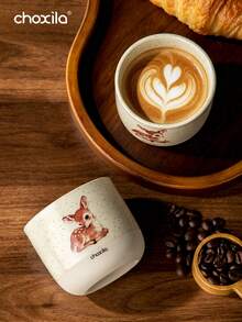 choxila Wide Mouth Ceramic Latte Mug Sweet Deer Pattern Decorative Porcelain Coffee Cup Practical Table Drinkware For Kitchen Counter Office Station And Everyday Beverage Serving - Multicolor - View 5