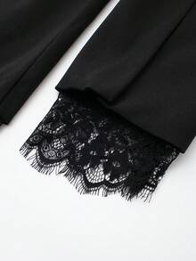 Old Money Style Vintage Lace Casual Blazer - Black - View 5