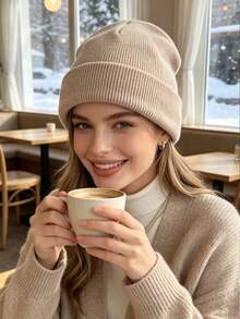 1pc Unisex Solid‑Color Cuffed Ribbed Knitted Beanie Hat, Multi‑Color Options, Soft Warm Stretchy Fall Winter Headwear, Casual Cap For Outdoor Trips - Multicolor - View 6