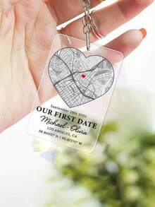 1pc/3pcs/5pcs Personalized Map Keychain, Customized Couple Jewelry, First Date Gift, Couple Keychain, Location Map Keychain, Valentine's Day Gift For Him - Transparent - View 4