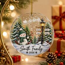 Custom Family Name Round Hanging Ornament, Snowman Winter Christmas Tree Decoration, Personalized Home Pendant, Custom 2-4 Names Holiday Keepsake Gift, Customizable Text Christmas Decor, 2026 Christmas Ornament, Family Name Hanging Decor - Style B - View 6