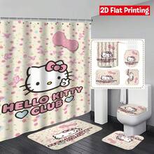4-Piece Sanrio Hello Kitty Theme Bathroom Set, With Bow Design, Perfect For Bathroom Decor And Ensuring Privacy (Includes 2 Shower Curtains, 1 Toilet Lid Cover And 1 Shower Curtain) - Shower Curtain Set - View 1