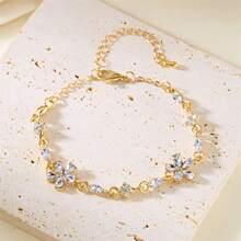 1pc Stainless Steel Plated Floral Rhinestone Pendant Bracelet, Luxury Women's Accessory Suitable For Party, Date, Work - Star - View 9