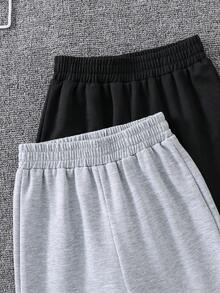 2pcs Girls Casual Sports Pants, Black And Gray - Multicolor - View 4