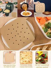 50/100pcs 7.5 Inch Square Disposable Parchment Paper Liners With Holes, Baking Paper Sheets For Air Fryer And Bamboo Steamer, Kitchen Gadget Accessories - Multicolor - View 6