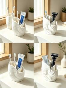 Stylish Conch Spiral Toothbrush Holder, Creative Conch Spiral Storage Box, Three-Compartment Wash Cup Storage Box, Desktop Storage Rack, Multi-Functional Storage Rack.Suitable For Use In Bathrooms, Bedrooms, Offices, And Other Settings. - Multicolor - View 10