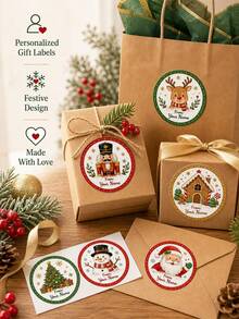 11/20/40 buah Stiker Kado Natal Bulat dengan Teks Kustom Personalisasi, Stiker Nama Kustom, Stiker Label Nama Perekat, Pola Santa, Rusa Kutub, Manusia Salju, dll., Pembungkus Kado Natal, Hadiah untuk Keluarga, Teman, dan Pecinta, Pembungkus Kotak Kado, Amplop, dan Tas Kado - MultiWarna - View 8