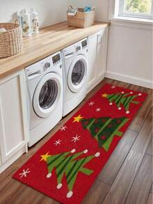 1pc Red Background Green Christmas Tree White Snowflake Gold Star Print Floor Mat, Christmas Home Decor, Premium Floor Mat, Welcome Mat, Suitable For Kitchen, Hallway, Living Room, Bedroom And Laundry Room - Easy To Clean, Durable, Long-Lasting, Christmas - A - View 8