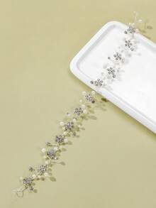 1pc Children's Pearl Rhinestone Hair Vine, Shiny Crystal Floral Headband With Ribbon Tie, Suitable For Girls' Birthday, Party, Pageant And Photo Shoot - Multicolor - View 8