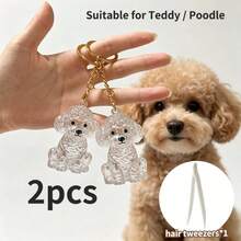 2pcs Pet Hair Memorial Keychain Pendant, Cute Poodle Transparent Hair Collection, Dog-Shaped Creative Bag Charm, Can Be Used As Souvenir Collection, Gift For Dog Lovers - Transparent - View 9