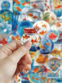 50pcs Goldfish Stickers For Phone Case, Water Bottle, Planner, Scrapbook, Diary, Luggage, Earphones, Skateboard, Guitar, Envelope, Greeting Card - Multicolor - View 6