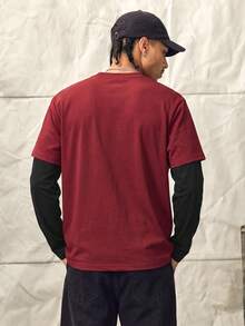 Norleigh Men's Plus Size Star Print Colorblock 2 In 1 T-Shirt - Red - View 2