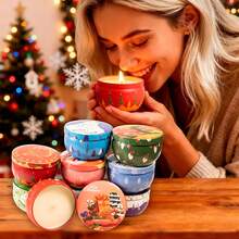 16 Random Christmas Pattern Candle Tins, 2.5oz Empty Metal Candle Tins With Lids, Holiday Decor Iron Tins, Suitable For DIY Candle Making And Christmas Gift Storage - Multiple Styles - View 9