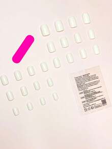 24pcs White Square Short Classic Minimalist French Style Full Coverage Press-On Fake Nails, Suitable For Parties, Dates And Back To School Daily Wear - White - View 3