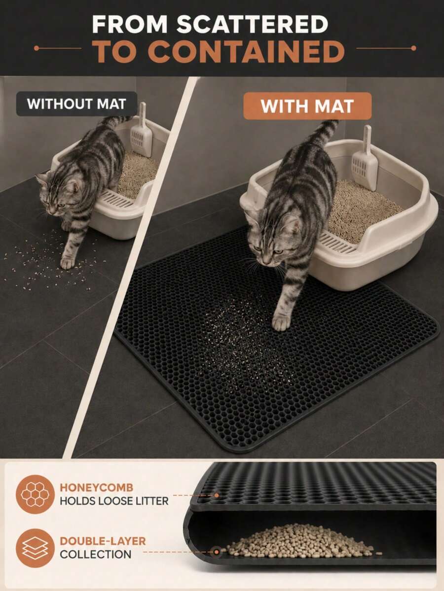 Thickened & Enlarged Multi-Size Cat Litter Mat, Double-Layer Waterproof Cat Litter Pad Suitable For Small, Medium And Large Litter Boxes, Washable Cat Litter Cleaning Mat, 1.2cm Thick Cat Litter Box Mat