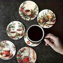6pcs Christmas Wooden Coasters - Holiday Gift, Suitable For Kitchen, Living Room And Patio Table Bar, Desktop Decor, Party Decor, Coffee Mat, Christmas Atmosphere Decor, Christmas Gift - Multicolor - View 3