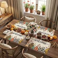 1/4/6pcs Autumn Series Leopard Print & Autumn Leaf Welcome Mixed Pattern Placemats, Heat-Resistant Table Mats For Home Kitchen, Table Protection, Kitchen Dining Table, Party Scene Decoration - Multicolor - View 3