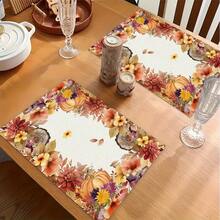 1/4/6pcs Autumn Series Autumn Floral Wreath Border Pumpkin Pattern Printed Placemats, Heat-Resistant Table Mats For Home Kitchen, Table Protection, Kitchen Dining Table, Party Scene Decoration - Multicolor - View 4