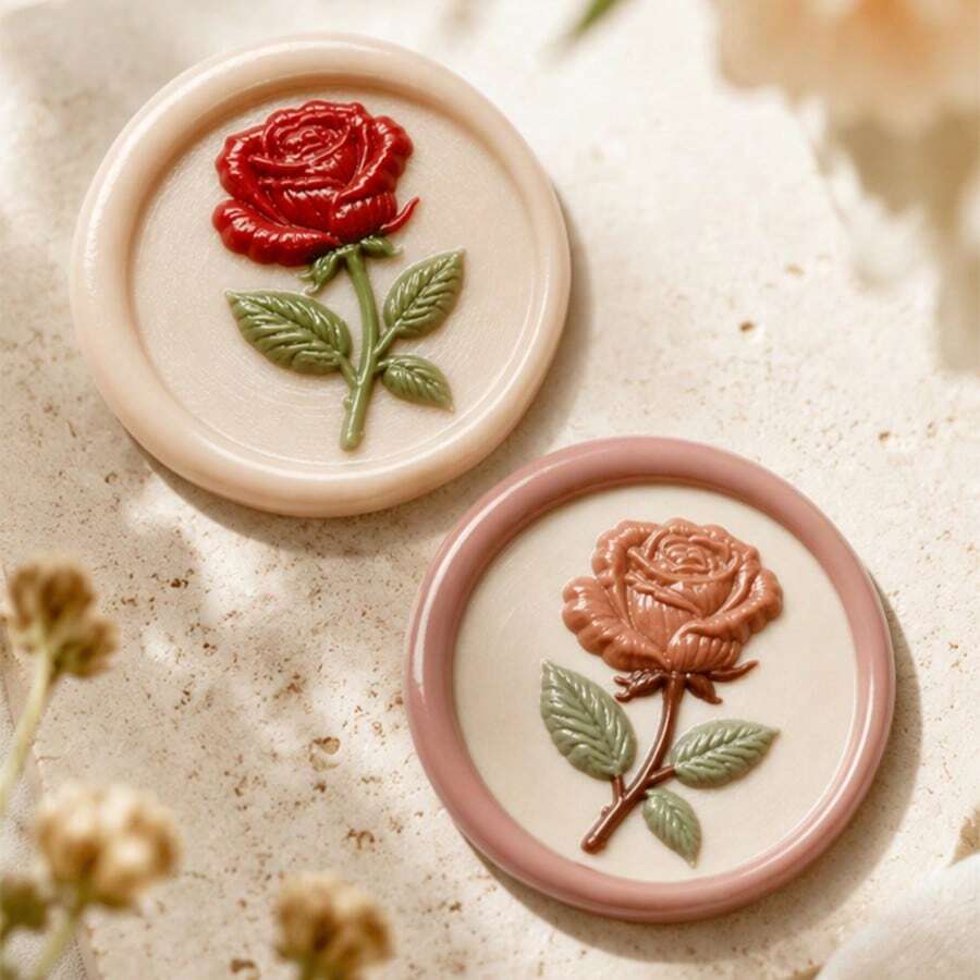 1pc, Fragrant Rose Wax Seal Stamp Head, Vintage Rose Metal Craft Decoration. Suitable For Holiday Cards, Postcards, Handwritten Letter Sealing And Theme Party, Gift Box Decoration (Handle, Wax, Ink Not Included) - FFMG - View 1