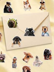 50Pcs Funny Cute Dog Stickers, Multi‑Breed Pets With Playful Outfits, Vivid Realistic Style, For Journal, Water Bottle, Notebook, Storage Box Decoration - Multicolor - View 7