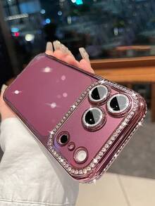 奢華閃亮亮片水鑽愛心化妝鏡支架鏡頭保護手機殼，適用於 iPhone 18 Pro Max 18 Pro 17 Pro Max 17 Pro 17 16 Pro Max 16 Pro 16 15 Pro Max 15 Pro 15 14 Pro Max 14 Pro 14 13 Pro Max 13 Pro 13 12 Pro Max 12 Pro 12 11，高品質水鑽邊框防震防摔後蓋 - 櫻桃紅 - 查看 4