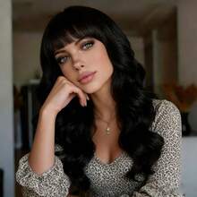 Women's Fashion Elegant Black Long Curly 28 Inch Heat-Resistant Wig, Soft Smooth Versatile, Suitable For Daily Wear, Halloween Party, Cosplay, Natural Looking Wig Cap For All Women - Black - View 1