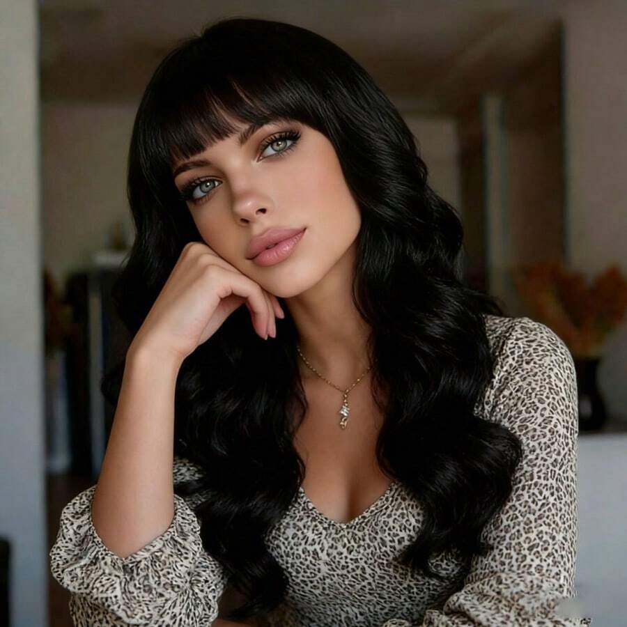 Women's Fashion Elegant Black Long Curly 28 Inch Heat-Resistant Wig, Soft Smooth Versatile, Suitable For Daily Wear, Halloween Party, Cosplay, Natural Looking Wig Cap For All Women - Black - View 1