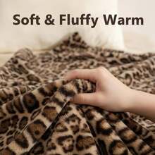 1pc New Leopard Print Faux Rabbit Fur Blanket, Soft And Cozy Warmth, Unique Leopard Pattern Adds Wild Style To Your Space, Suitable For Sofa Binge-Watching, Bay Window Nap, Bedroom Decor - Camel-colored Leopard Print - View 6