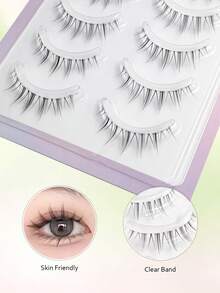 Asiteo Manga Lashes 5對仙女假睫毛，透明細梗漫畫睫毛，自然仿真超柔軟睫毛，適合新手 - 黑色 - 查看 5