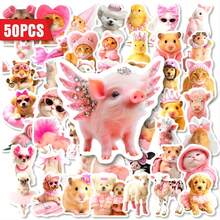 somoving 50pcs Cute Pink Pet Animal Stickers Waterproof DIY Planner Notebook Decorative Decals - Multicolor - View 8