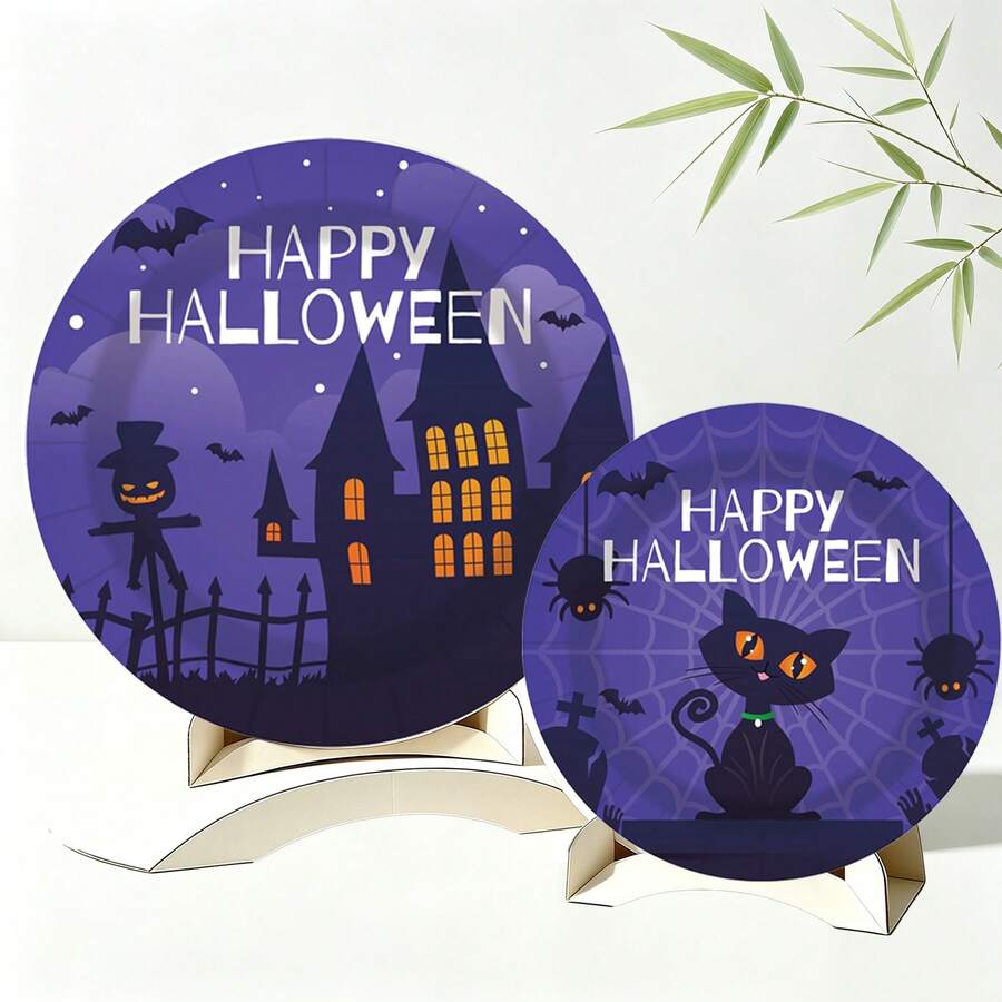 10/20/40pcs Paper Plates,Party Paper Plates,Paper Dinner Plates,7&9 Inch Disposable Paper Plates,Theme Party Tableware Paper Plates,Halloween Paper Plates,Halloween,Spooky Halloween Paper Plates,Tea Party Paper Plates - Multicolor - View 1
