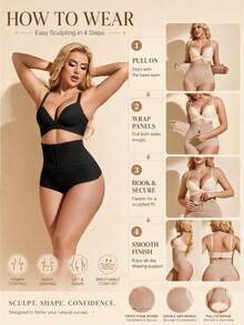 1pc Women's Lace Shaping Thong, High Waist Tummy Control Shapewear, Butt Lifting Slimming - Black - View 5