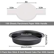 Set Loyang Kue Bulat, Loyang Kue Anti Lengket dari Baja Karbon dengan Pegangan, Termasuk Kertas Perkamen, Aman untuk Mesin Pencuci Piring - Hitam - View 3