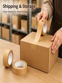 1 Roll Waterless High-Adhesion Kraft Paper Tape, Writable Hand-Tearable Masking Packing Tape, Kraft Paper Packaging Tape - , Waterproof Brown Coating, Strong Adhesion Suitable For Masking, Sealing And Premium Packaging, Natural Appearance - C-Brown - View 6