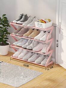 1 Pack Multi-Layer Sturdy Collapsible Plastic Shoe Rack, Modern Solid Color Z-Frame Easy Clean Freestanding Shoe Storage Organizer For Entryway Hallway Living Room Closet, Christmas Thanksgiving Home Organization Gift - Multicolor - View 15