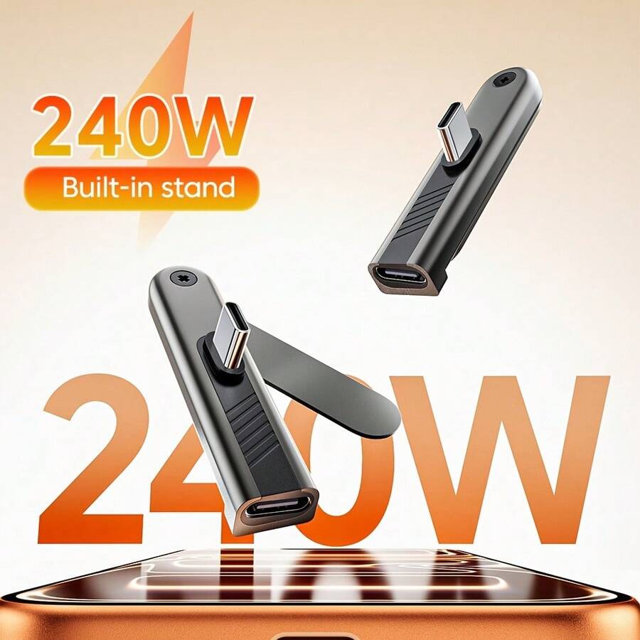 Wowssyo 240W Type-C Fast Charging Cable With Foldable Stand, 2 In 1 Phone Holder Adapter