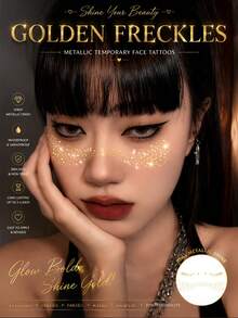 Metallic Gold Freckle Face Tattoos For Women, Shiny Temporary Face Tattoo Stickers, Waterproof Gold Makeup Decals For Festivals, Parties, Raves, Concerts, Cosplay, Photoshoots & Special Events - Multicolor - View 2