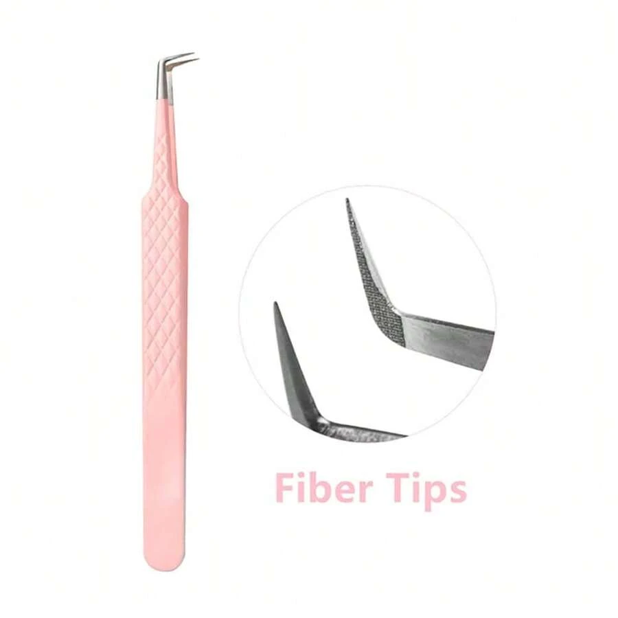 1pc Pink Stainless Steel Eyelash Extension Tweezers, Ultra-Hard Fiber Pointed Tip, High Precision Anti-Static - Pink - View 1