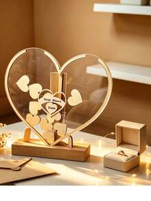 Heart-Shaped Wooden Photo Frame Decor With Transparent Acrylic Couple Commemorative Picture Frame Wedding Desktop Ornament Display Stand - Multicolor - View 6