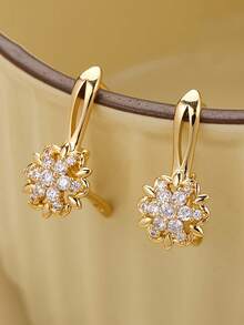 1 Pair Charming Cubic Zirconia Earrings, Women's Wedding Anniversary Accessory Gift - Golden Yellow + White - View 2
