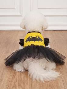 LUCKIE PAW 1pc Spider Bat Pattern Flutter Sleeve Cute Princess Style Tulle Dress Suitable For Chihuahua Small Dogs Wedding Season Pet Clothes For Cats And Dogs Indoor And Outdoor - Multicolor - View 5
