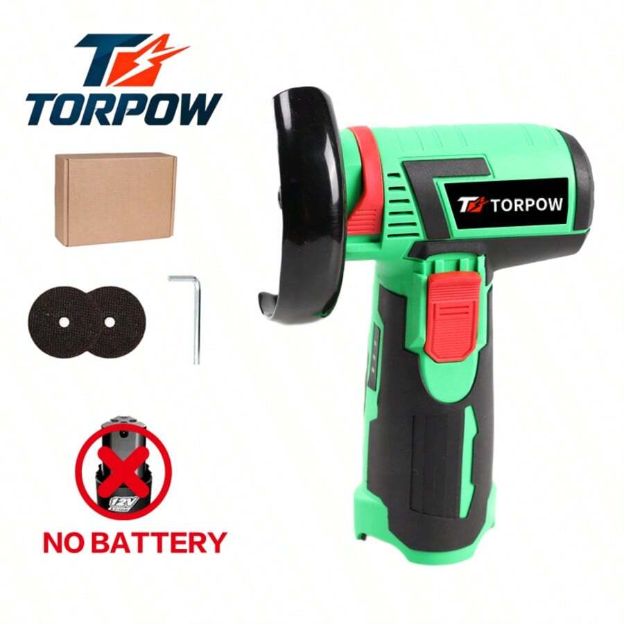 TORPOW 12V 無繩迷你角磨機,76mm 磨盤,10000RPM,多選項:僅工具 / 含電池套組,切割、拋光、打磨、除鏽電動工具 - 綠色 - 查看 1