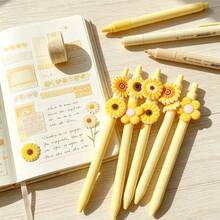 18pcs Sunflower Flower Decor Retractable Ballpoint Pens, Yellow Aesthetic Floral Pattern Writing Pens,Stationery For School Office, Classroom Rewards,Party Favors - Random - View 7
