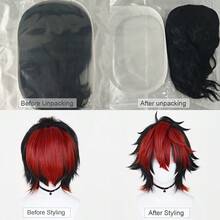Black Ombre Red Men Synthetic Wigs With Bangs Short Straight Anime Game Cosplay Fluffy Heat Resistant Wig For Daily Party - Black - View 9