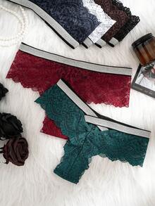 6pcs/Pack Women's Sexy Silver Metallic Criss-Cross Strap & Lace Trim Triangle Panties - Multicolor - View 6